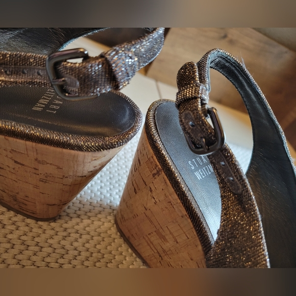 Stuart Weitzman Women's Riveria Wedge Sandals platform - Gold 8N - Picture 5 of 15